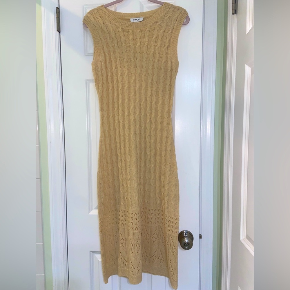 GILLI Cable Knit Beige Sweater Dress MIDI Size Medium